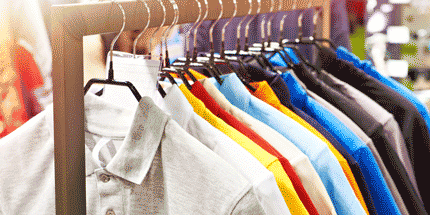 polo shirts on a rack