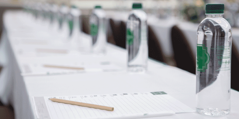 water bottles at a seminar