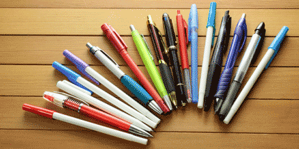 pens on a table