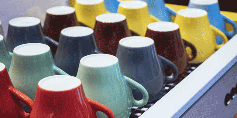 colourful selection of mugs