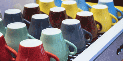 colourful selection of mugs