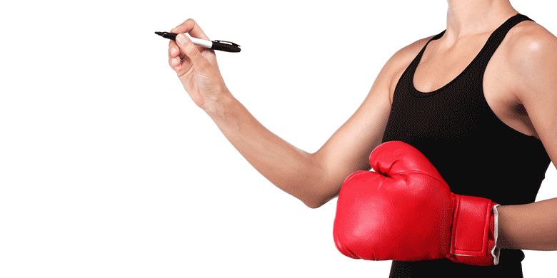 boxing woman with a pen