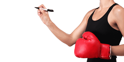 boxing woman with a pen