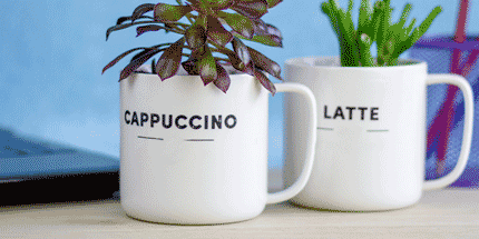 printed letters on mugs