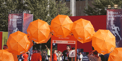 orange umbrella display