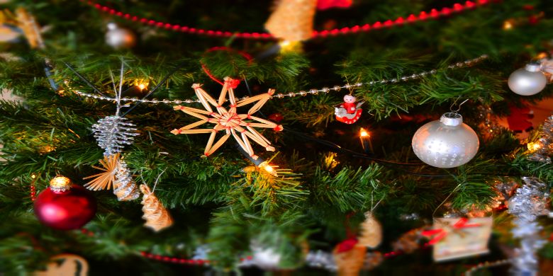 A decorated pine tree celebrating Christmas Day