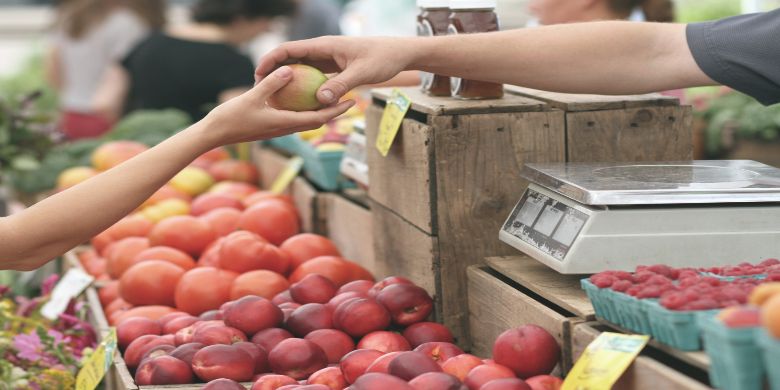 A shopper doing some grocery shopping at the fruit section.