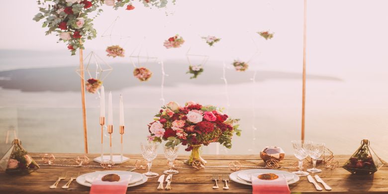 A table that has been prepared for a wedding