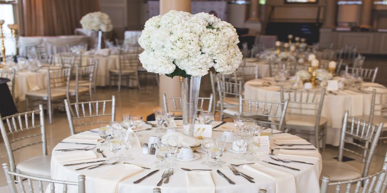 A banquet prepared for an event such as a wedding.