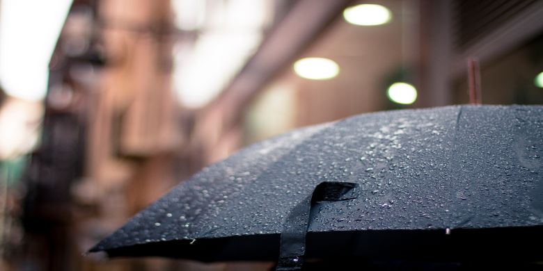A close up of a large umbrella.