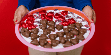 plate of heart shaped chocolates