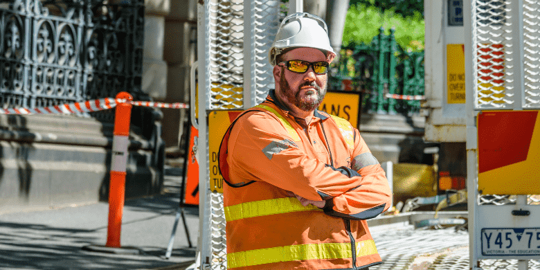 construction worker wearing hi vis polo