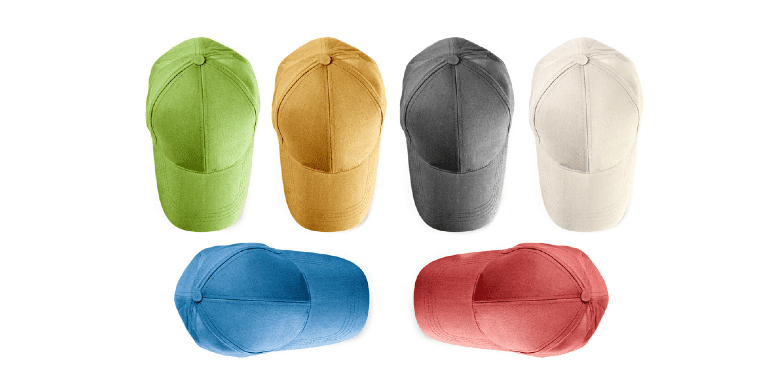 6 colourful baseball caps
