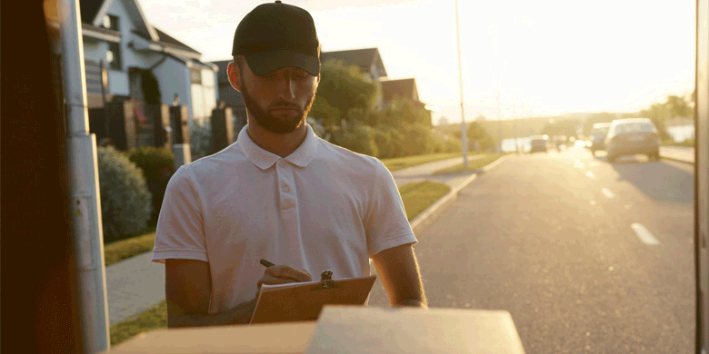 delivery man wearing white polo shirt