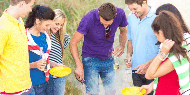 polos at a company picnic bbq