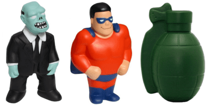 zombie, superman and grenade stress toy