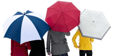 four people holding umbrellas