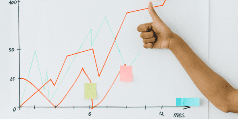 graph chart with thumbs up