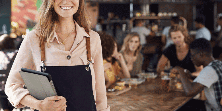 waitress smiling at restaurant