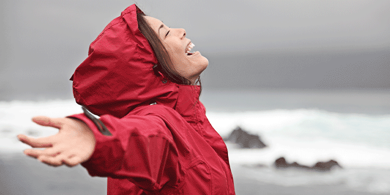 woman wearing rain jacket