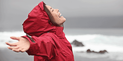 woman wearing rain jacket