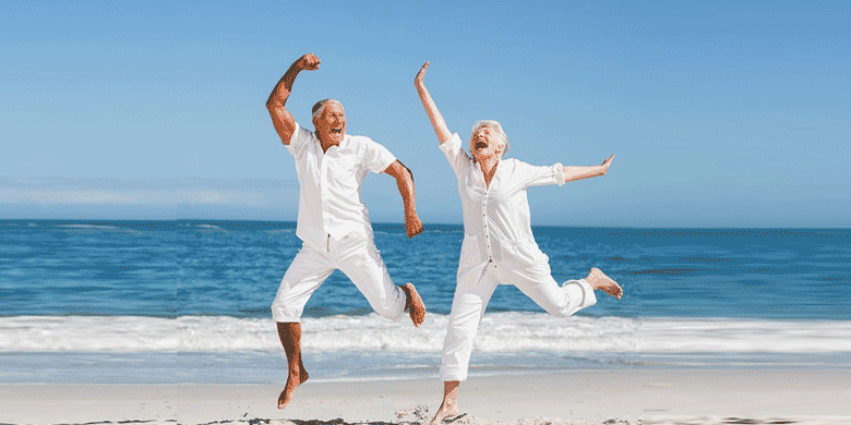 seniors dancing on beach