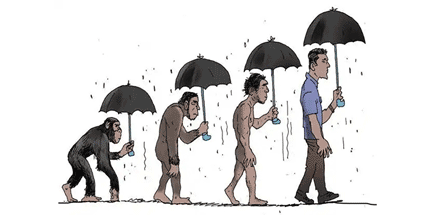 evolution of man holding umbrella