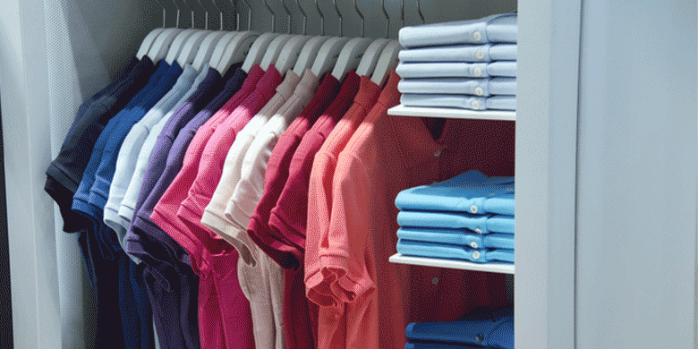 colourful polos on rack